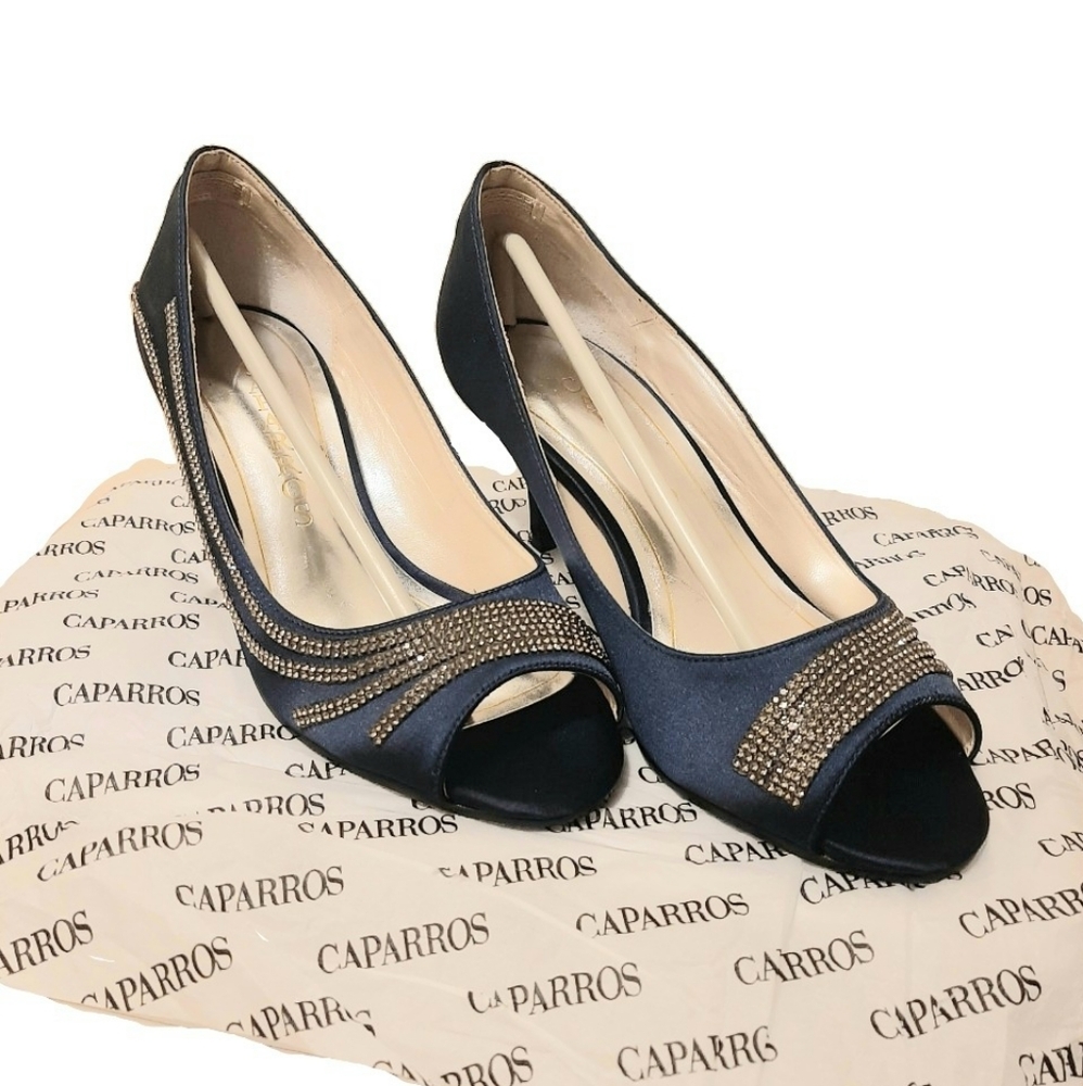 Caparros Navy Satin Peep Toe Heel